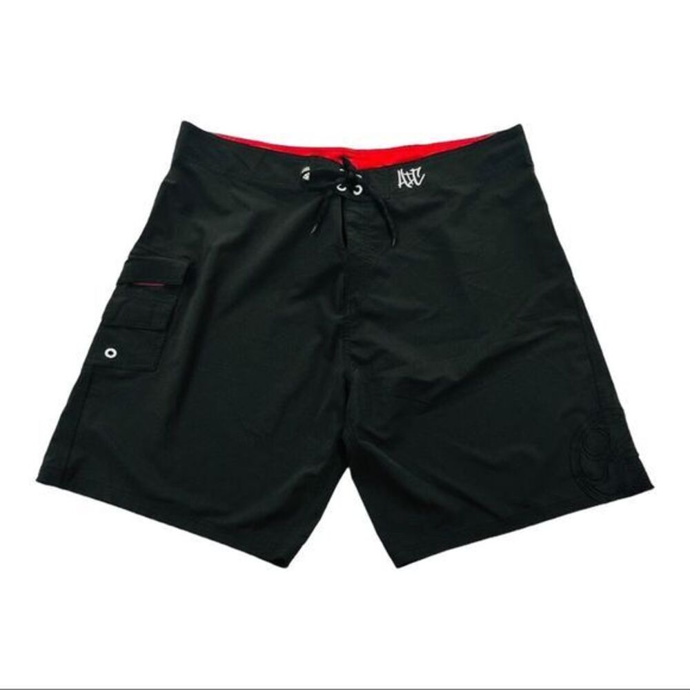 Hawaiian Island Creations Mens Board Shorts Black and Red HIC Size 44 (10143)